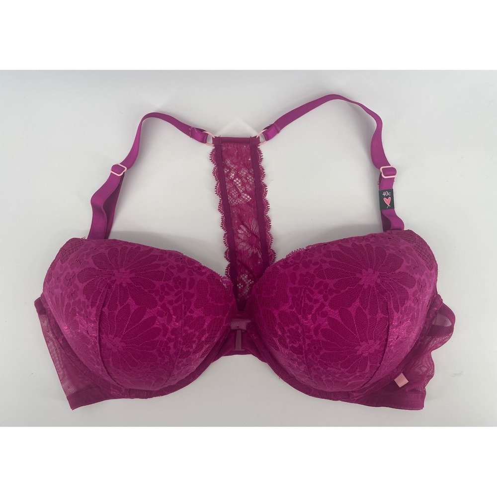 Victoria's Secret Push Up Bra 40C Magenta Lace Front Close T-Back Racerback NWT